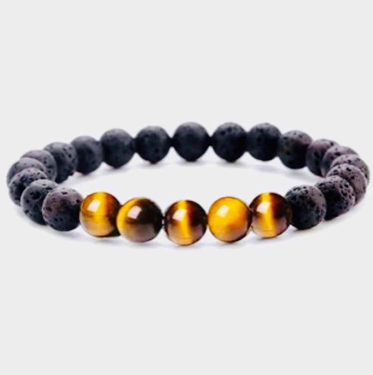 Yellow Tiger Eye / Lava Bracelet