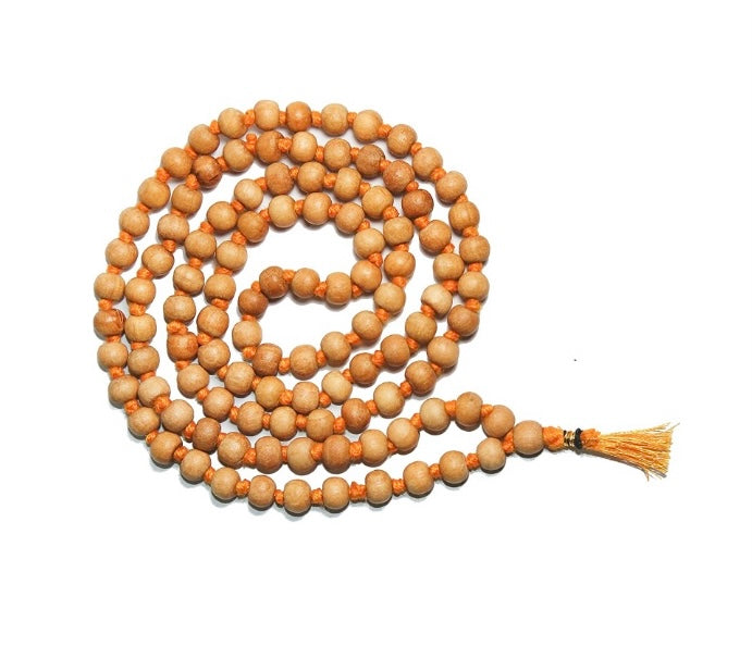 Orange Tassel Tulsi Mala Necklace